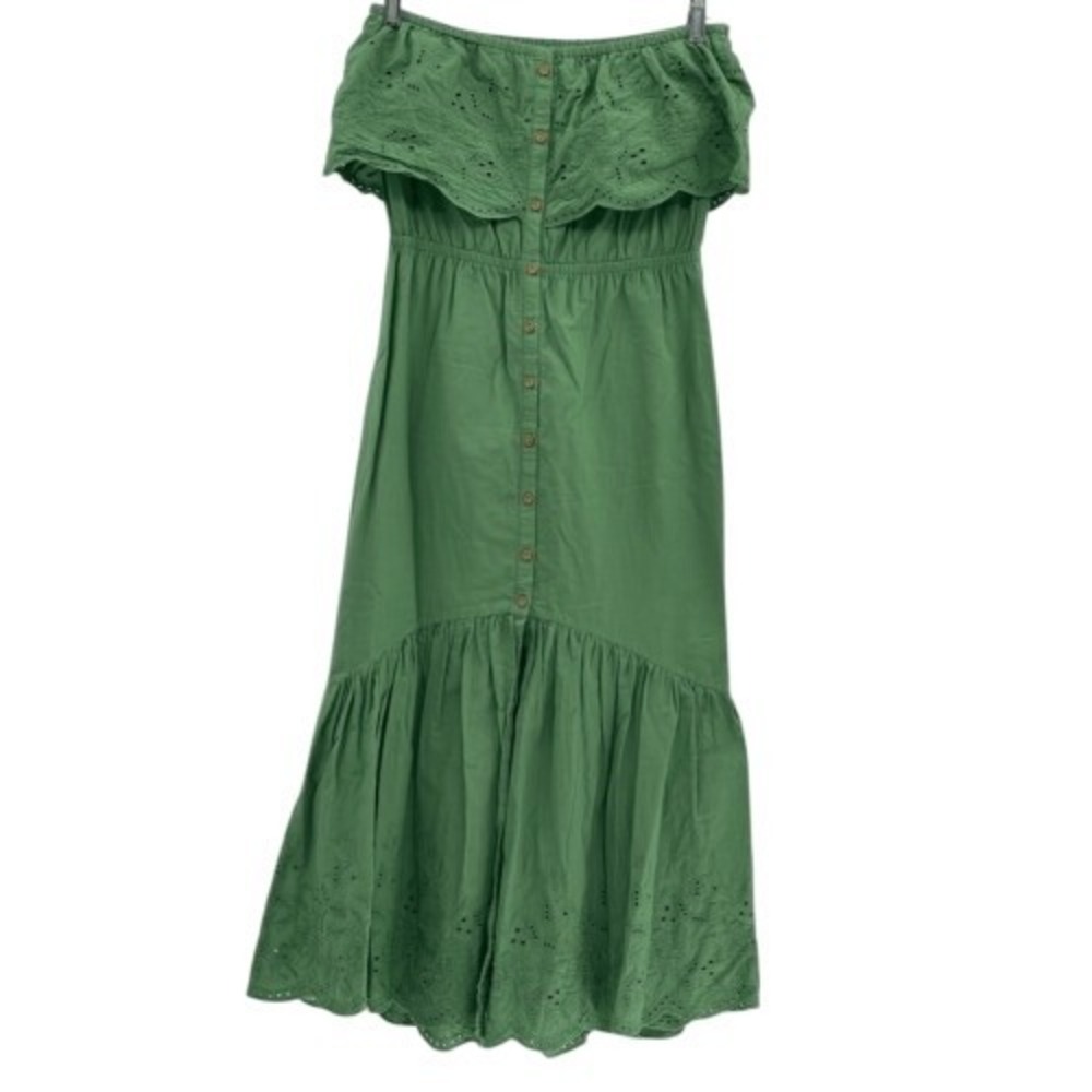 Minkpink Dress Off Shoulder Broderie Eyelet Women Small Green Midi Cottagecore